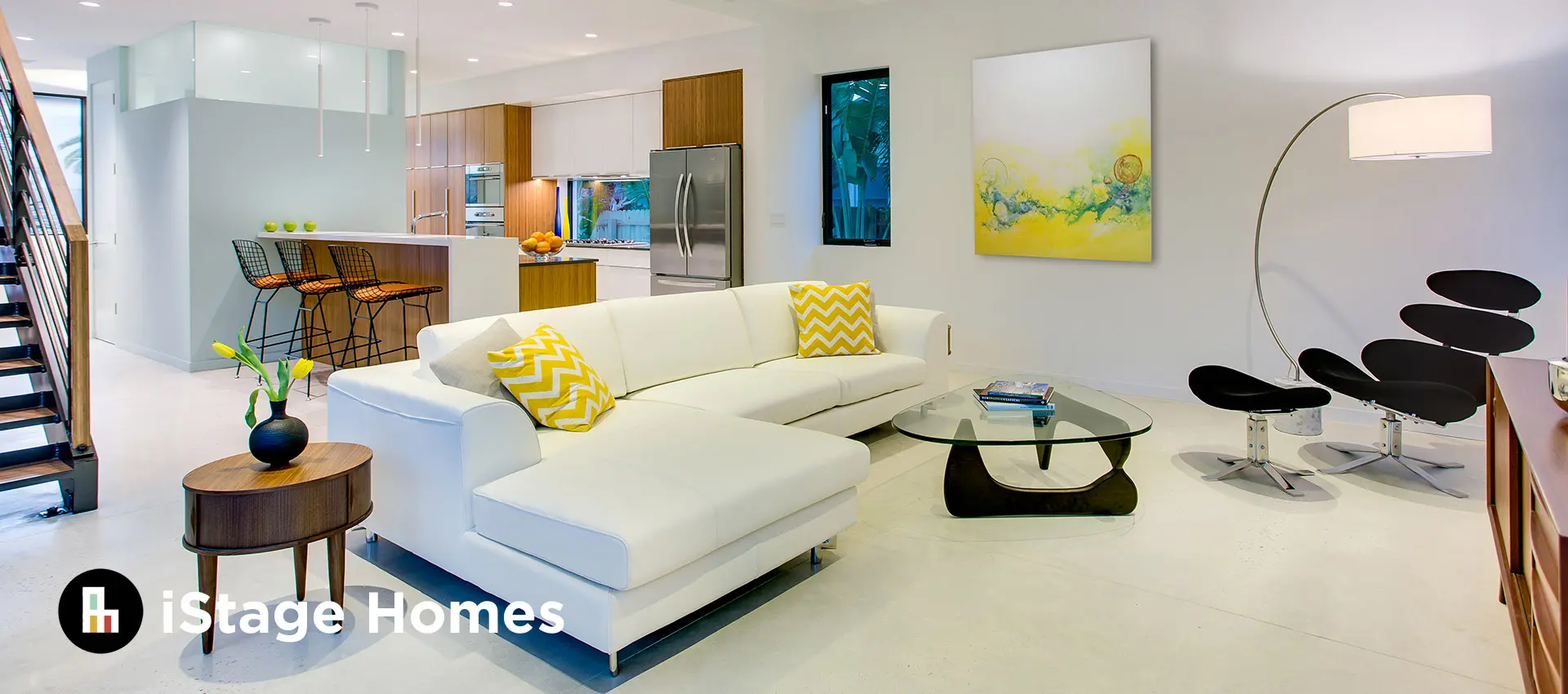 open-concept-midcentury-modern-living-room Open concept mid century modern living room