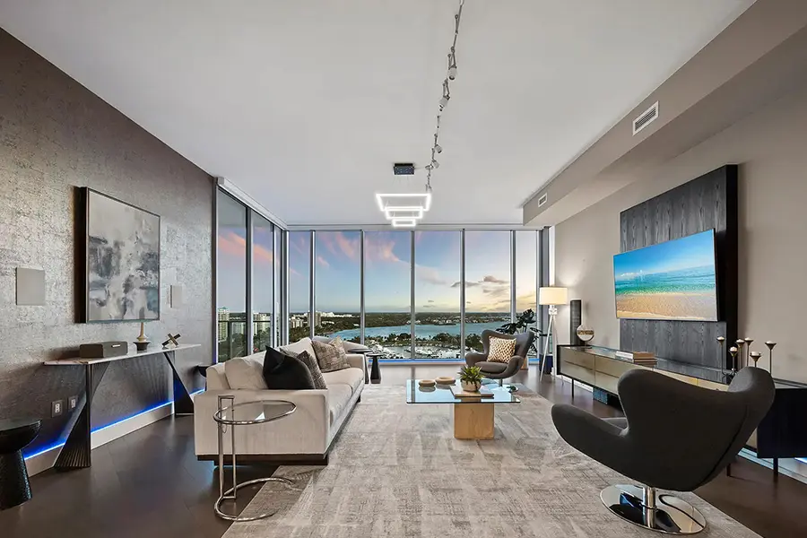 Luxury condo living room staging in The VUE Sarasota