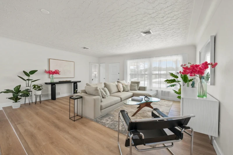 Living room staging neutral color modern furniture
