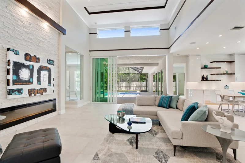 Living room staging with open concept modern design