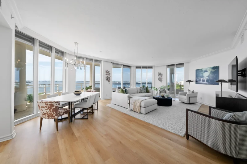 Luxury condo staging with Sarasota Bay view