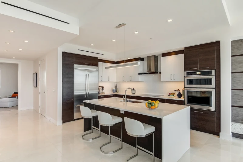 Modern kitchen with island staging