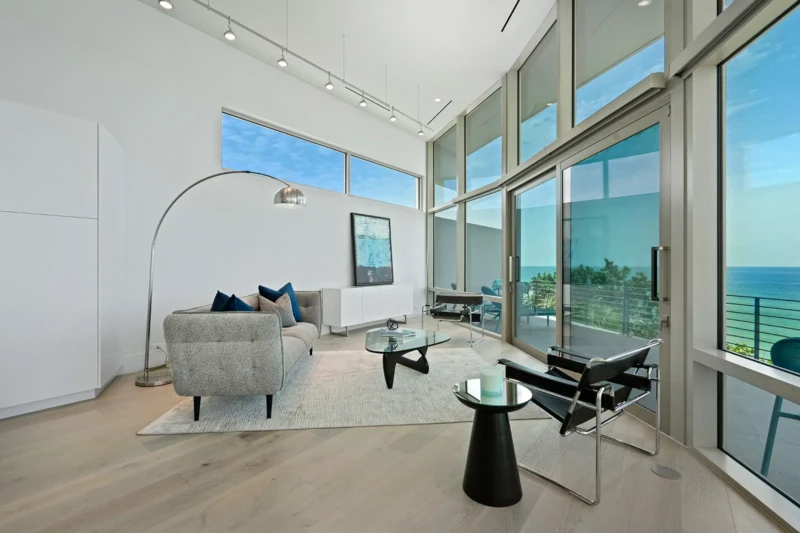 Contemporary oceanview lounge and seating area staging on Casey Key Sarasota