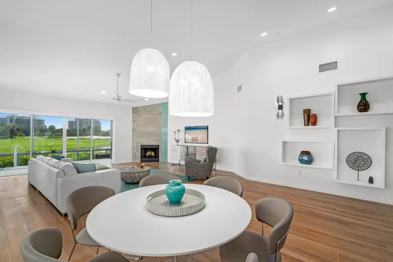 Coastal contemporary condo staging with golf course views on Longboat Key