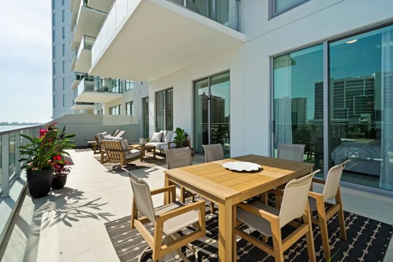 Luxury condo balcony staging at Bayso Sarasota