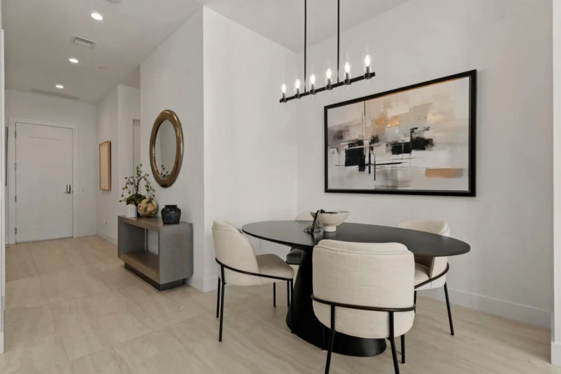 Luxury condo dining room staging at Bayso Sarasota