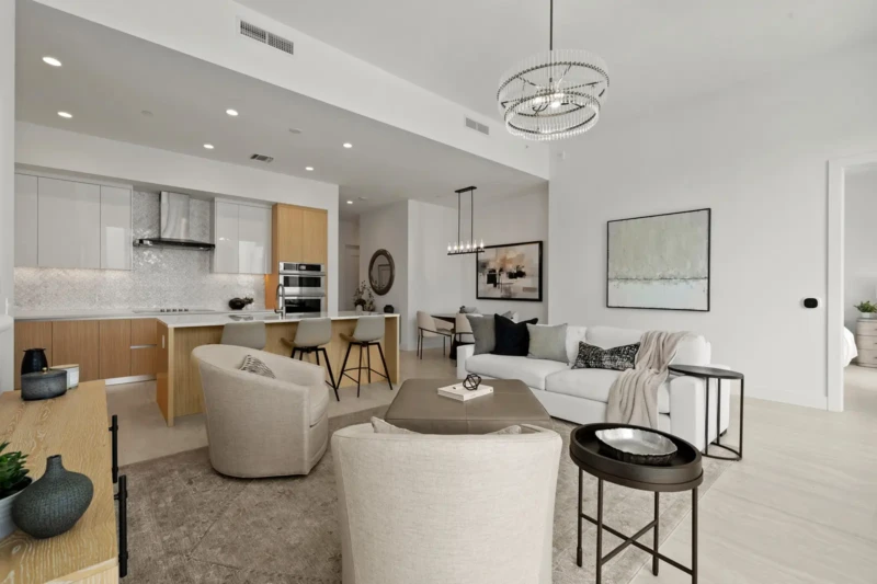 Luxury condo living room staging at Bayso Sarasota