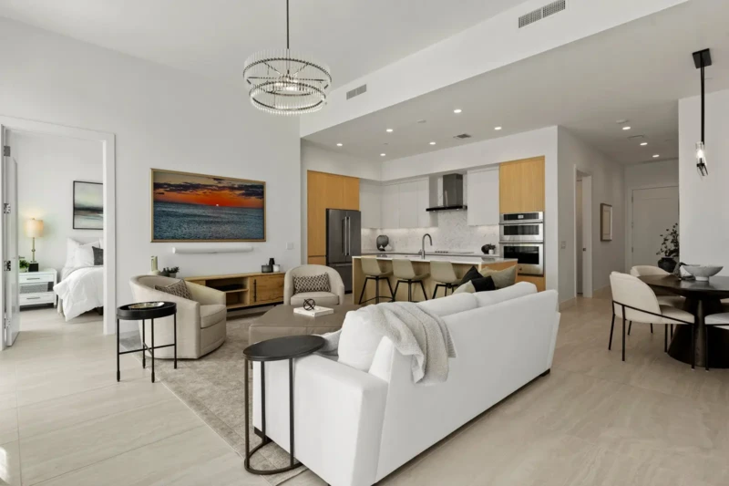 Luxury condo open living space staging at Bayso Sarasota