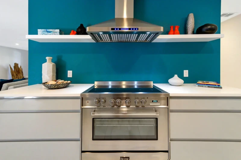 Mid-century inspired kitchen design detail in a Siesta Key home