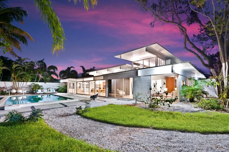 Mid-century modern home staging with pool in Lido Shores Sarasota