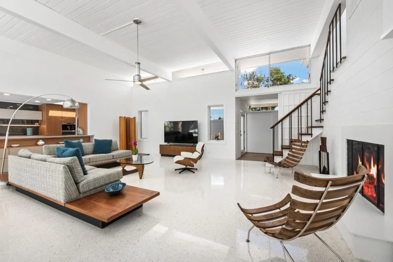 Open-concept mid-century modern home staging in Lido Shores