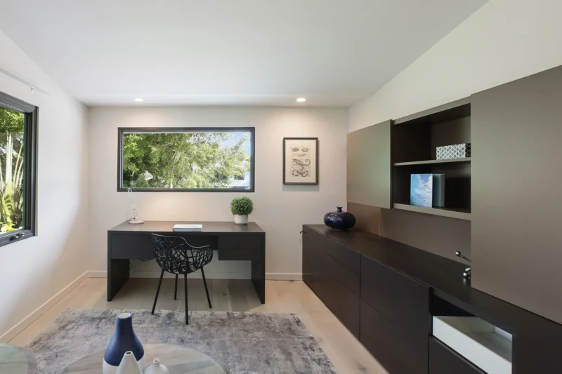 Modern home office staging with built-in storage