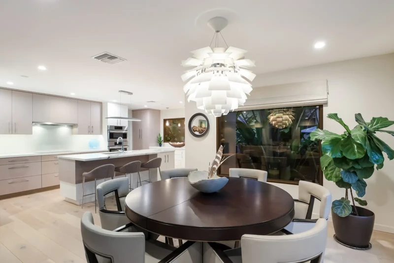 Modern kitchen and dining area staging