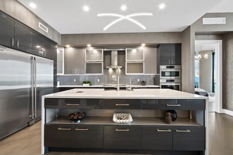 Modern luxury condo kitchen staging at The VUE Sarasota