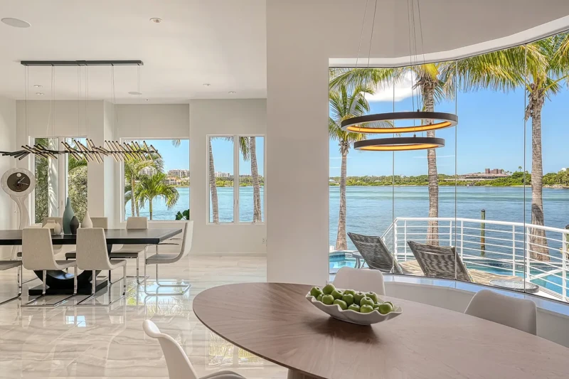 Waterfront dining room staging in Lido Shores